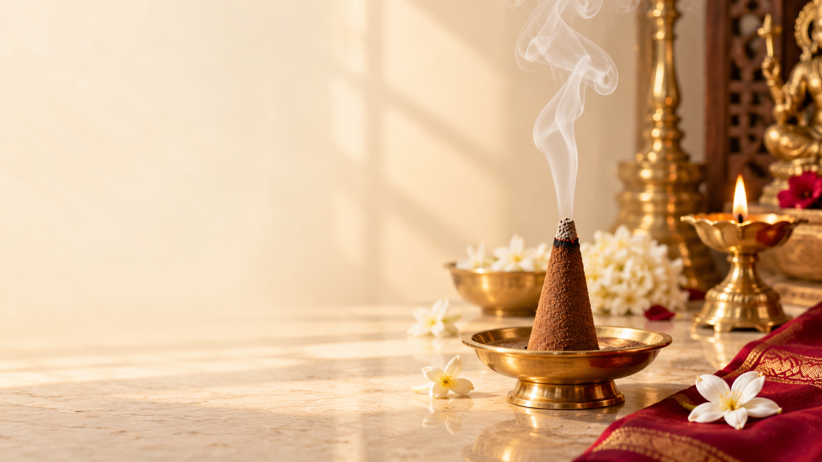 Calm prayer space with dhoop